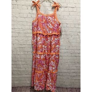 Cat & Jack Girls Sleeveless Mixed Media Tiered Maxi Dress Orange XL 14/1…
